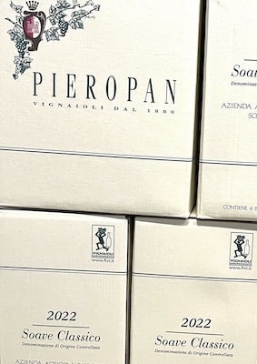 Boxes of Soave Classico an Italian white wine