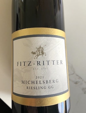 Riesling wine label with GG the equivalent or the VDP German classification for Grand Cru wines