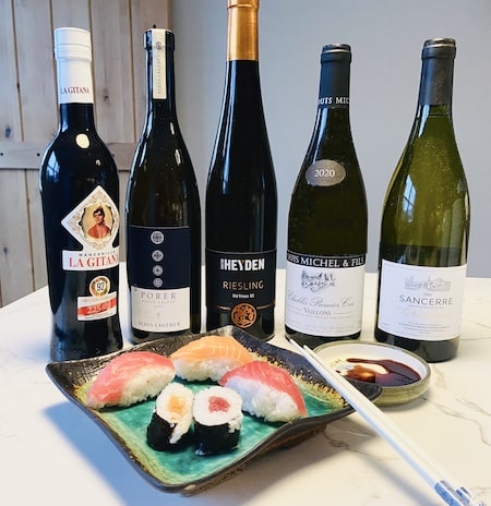 The best white wine sushi pairings are dry wines like Pinot Grigio, Sauvignon Blanc, Riesling and even sherry