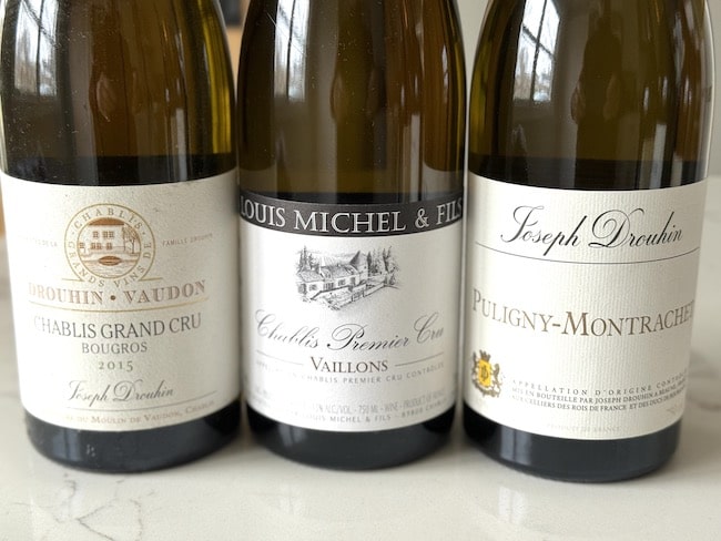 White wines from Burgundy’s Chablis area which has Grand and Premier Cru vineyards