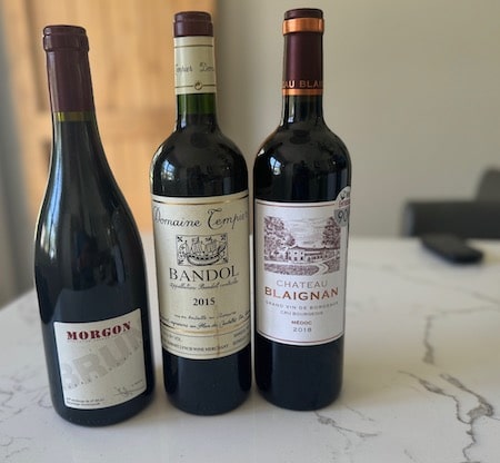 Bandol is a French red wine from Provence, Morgon is a Cru Beaujolais, and Medoc Haut-Medoc is a Cabernet Sauvignon blend