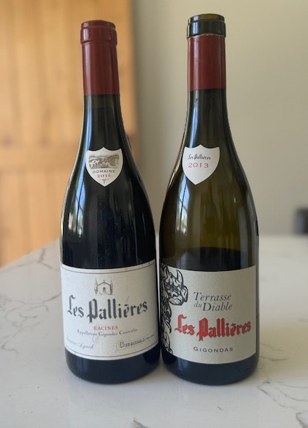 Two bottles of Gigondas a red wine from the south of France made primarily from the Grenache grape with Mourvèdre and Syrah